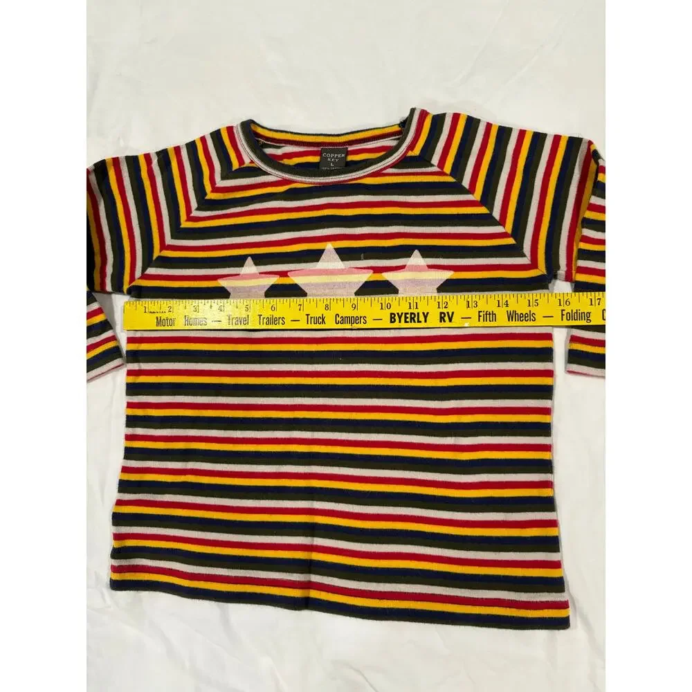 Vintage 90s Y2K Striped Stars 3/4 Sleeve Tee Shirts kids size Large